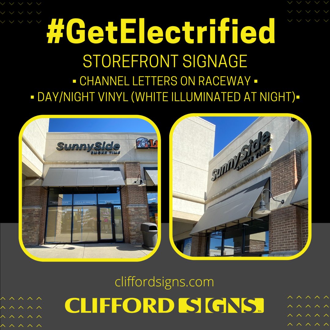CliffordSigns's tweet image. ⚡ Declare your space with our #StorefrontSignage options! Our day/night vinyl allows #IlluminatedSignage to be seen at all times! ☀🌙

📸 SunnySide Smoke Time