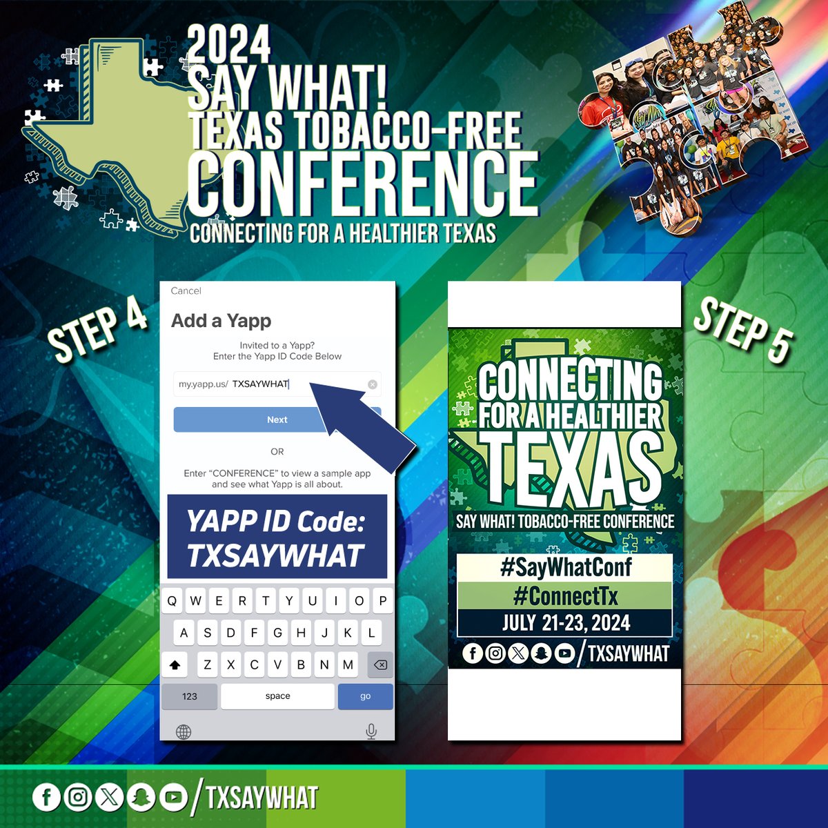 TxSayWhat's tweet photo. The YAPP App is back! Go ahead and download the YAPP app today so you have it ready to go when you arrive at the conference. Just follow the steps listed above and we’ll see you on the app! #ConnectTX #SayWhatConf https://t.co/4tPVzlCWmK