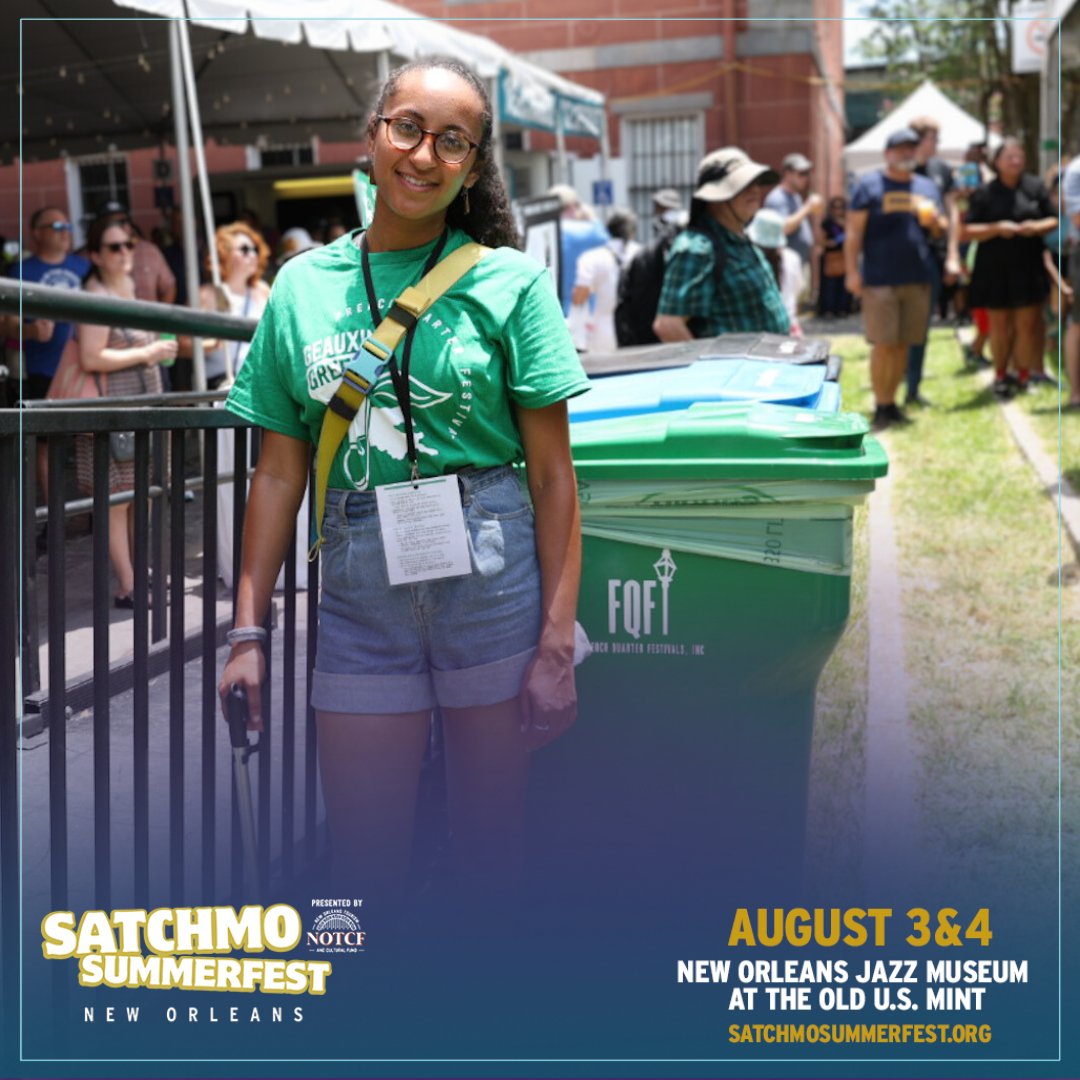 FQFestNOLA's tweet photo. You can be part of the magic by volunteering at Satchmo SummerFest and get exclusive perks. We're still looking for Green Team members! 💚 Register now at https://t.co/oyubw1k2MA. #SatchmoSummerFest https://t.co/mPFmzgYGfV