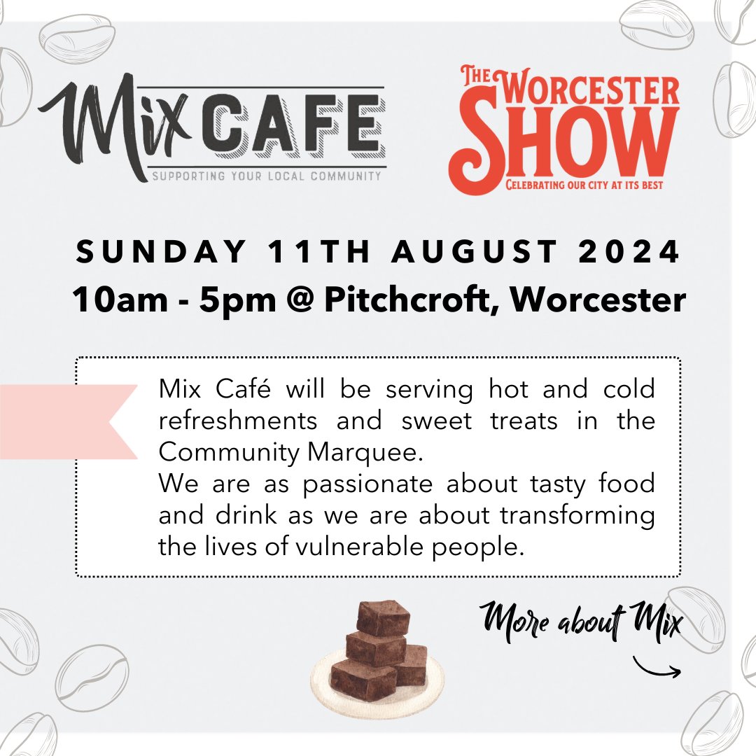 OnsideAdvocacy's tweet image. Mix Cafe will be at the splendid Worcester Show on Sunday 11th August!  We'll be offering all your favourite baked goodies and refreshing hot and cold drinks in the Community Marquee. Drop by and bag yourself some home-baked treats. #worcestershow #onside #mixcafe #bakedgoodies