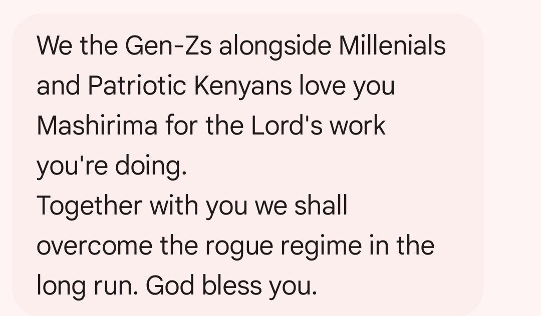 MKapombe's tweet photo. I don't think this is what they expected... Thank you for all the kind and warm messages. You all give me hope that Kenya will triumph and we are better together; known &amp; unknown, rich or poor, Gen Z, Millennial, Gen X. God bless you ❤️ and our great country 🇰🇪 https://t.co/9IZHF2HVXF
