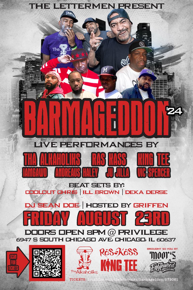 GAWDemcee's tweet image. 8.23.24

BARMAGEDDON ‘24
at PRIVILEGE
6947 S. Chicago Avenue 

Performances by @ThaAlkaholiks @RasKass @kingtla

@VicSpencer @Gymshoeju @AndreausHaley IAMGAWD

HOSTED BY @Griffen 

Grab them tickets‼️ 🎟️ 🎫
brushfire.com/thelettermen/b…