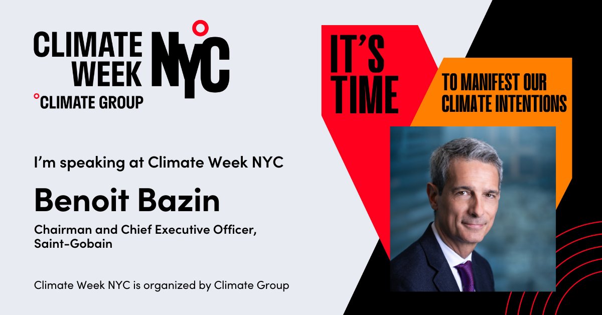 ClimateGroup's tweet photo. We’re delighted to have Benoit Bazin, Chairman and Chief Executive Officer, @SaintGobain join us to discuss ‘A future under construction – It's Time to accelerate sustainable living for all’ ⬇️ (2/8) https://t.co/pp9KNiSeoY