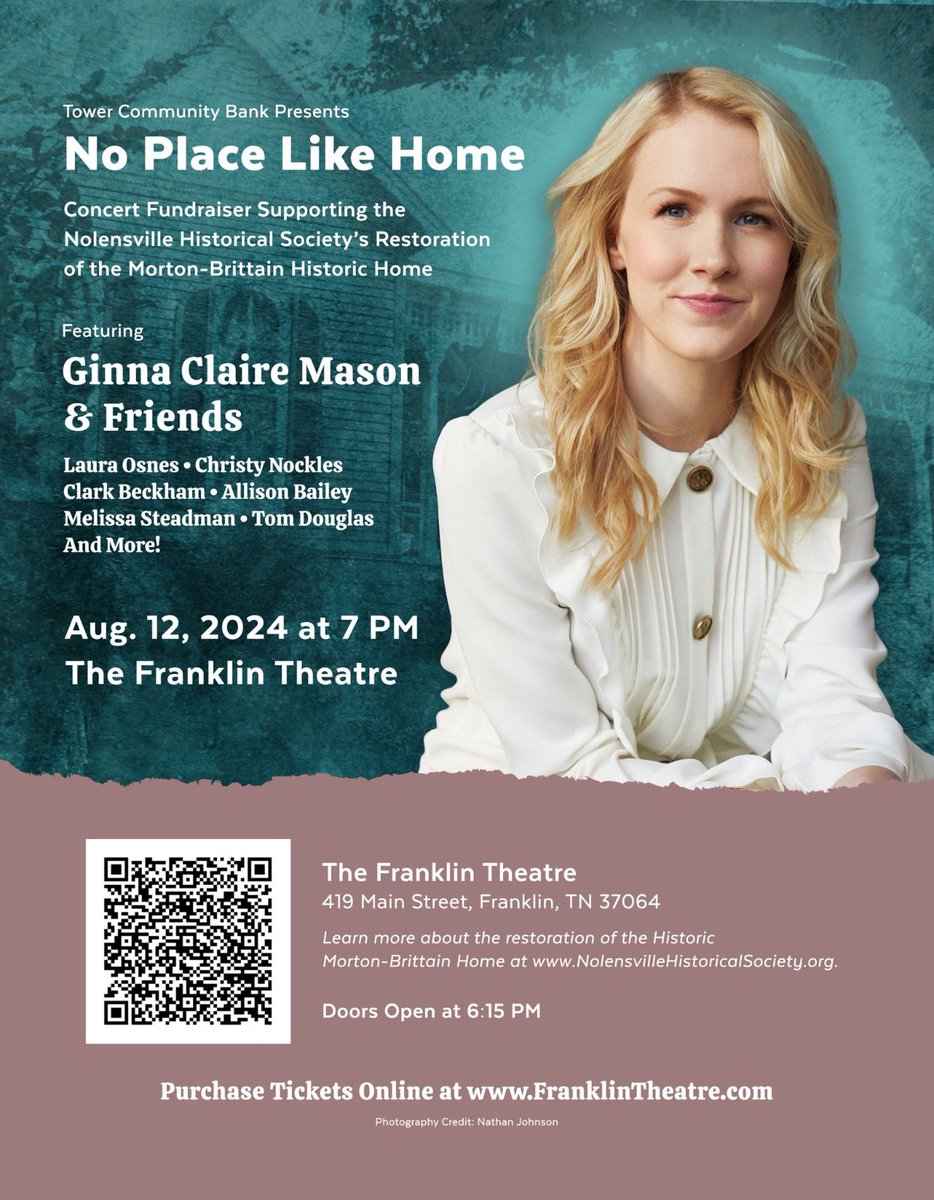 plamedia's tweet image. Broadway stars, recording artists, celebrated vocalists and award-winning songwriters come together for a one-of-a-kind evening. “There’s No Place Like Home” will benefit the Nolensville Historical Society's Morton-Brittain House preservation project.

secure.franklintheatre.com/websales/pages…