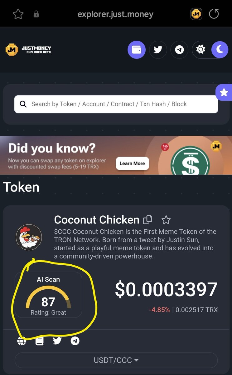 multichainmarco's tweet photo. Two projects on #Tron comparison.
$CCC (#Chickenswap) vs. $SUN (#Sunwap)
Incredible that the community score of SUN is so LOW. π π¨
Where is this community at? Vote your project to the sun at https://t.co/lHDVqqAt8r!
#Tronlink #CoconutChicken #JustMoney #CryptoCommunity https://t.co/SO78GlxTgT