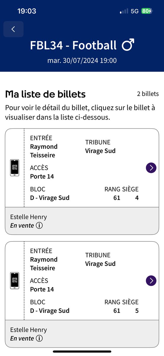 Esteelle_Henry's tweet photo. À vendre : 2 places pour l’équipe de France masculine aux Jeux Olympiques le 27/07 à Nice (100€ les 2) et 2 places le 30/07 à Marseille (60€ les 2) 
#JeuxOlympiques #Paris2024 https://t.co/TgIpgmXx3b