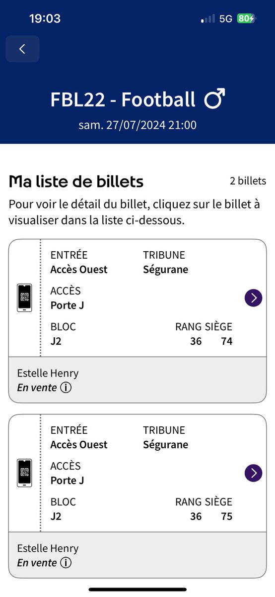 Esteelle_Henry's tweet photo. À vendre : 2 places pour l’équipe de France masculine aux Jeux Olympiques le 27/07 à Nice (100€ les 2) et 2 places le 30/07 à Marseille (60€ les 2) 
#JeuxOlympiques #Paris2024 https://t.co/TgIpgmXx3b