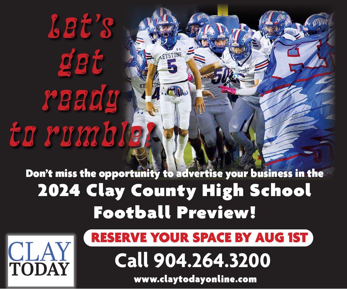The 2024 Clay County High School Football Preview is coming up! Reserve a space to advertise your business by August 1!