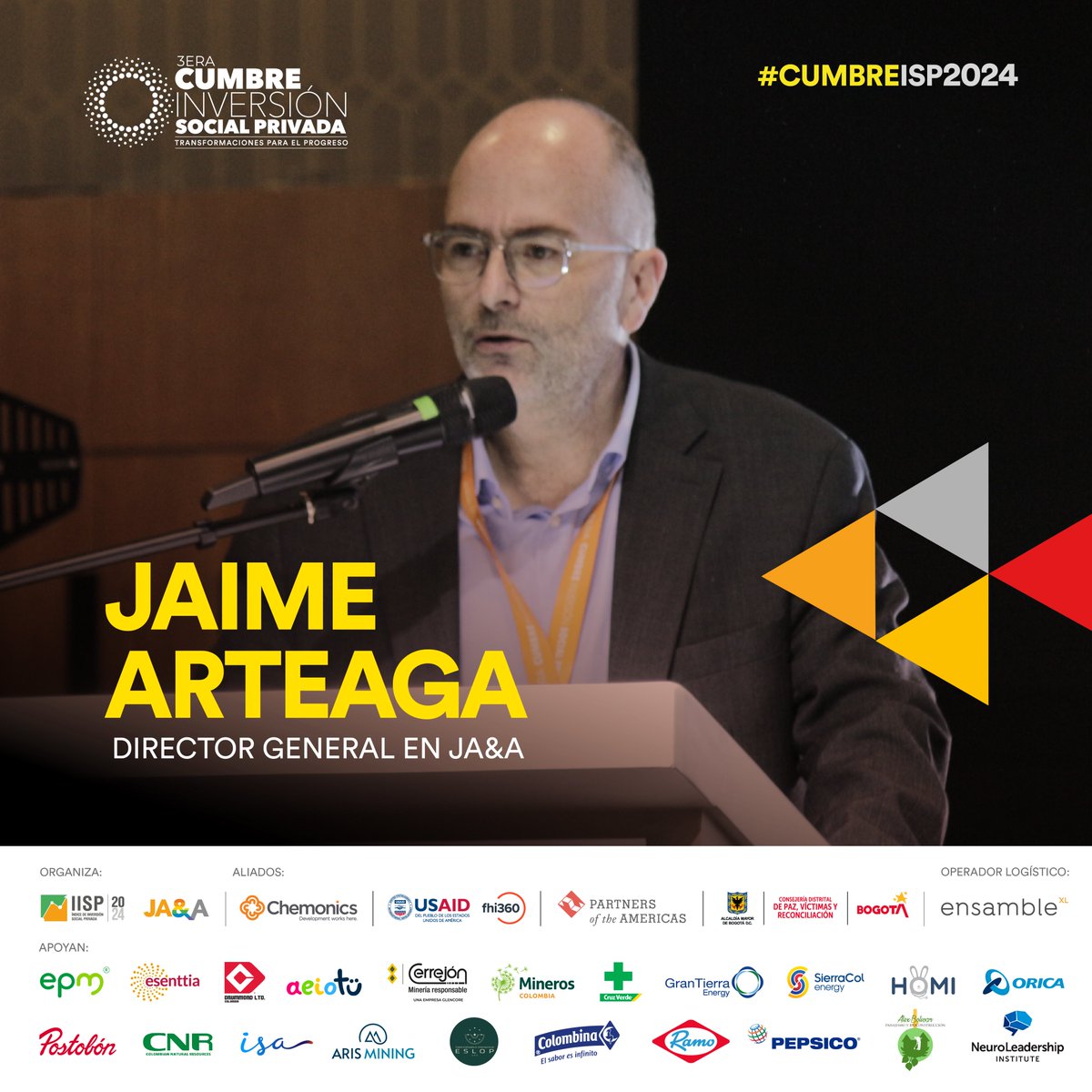 Arteaga_Latam's tweet photo. #CumbreISP2024 🤝#TransformacionesParaElProgreso
"Este evento es significativo para la Inversión Social Privada del país. Gracias a todos por estar aquí y por contribuir al desarrollo nacional, al igual que lo ha hecho el Acuerdo de Paz en Colombia, porque realmente ha beneficiado al país. Esta es una oportunidad para inspirarse, crear alianzas, disfrutar y reflexionar". Jaime Arteaga de Brigard, Director General de Jaime Arteaga & Asociados