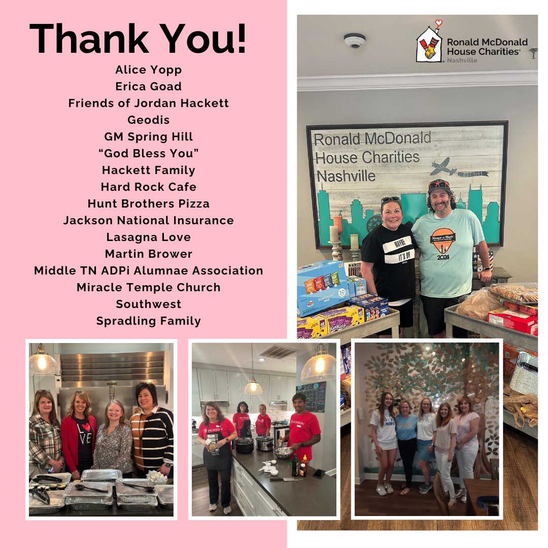 Nothing brings families together like a good meal 🍛And we would not be able to do it without the help of our amazing meal group volunteers! Thank you to all of our June meal group volunteers who provided meals for our families staying at the Nashville Ronald McDonald House!#rmhc