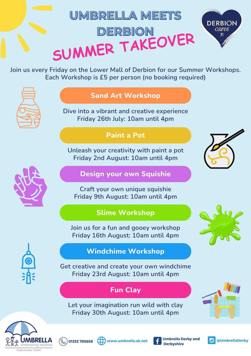 Loving this! 😍

The fantastic charity <a href="/UmbrellaDerby/">Umbrella Derby</a> (dedicated to transforming the lives of disabled children &amp; their families) are planning a takeover of <a href="/_Derbion/">Derbion</a> for families in #Derby over the summer holidays 🙌🏼

Spoilers!! I will be at the slime workshop 😂