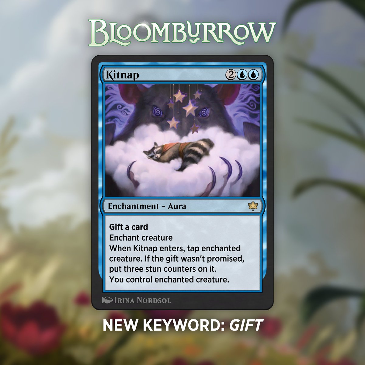 Sharing is caring! The #MTGBloomburrow keyword Gift allows you to cast a  permanent spell with the option to promise a gift to an opponent. When the  permanent enters, the chosen opponent receives