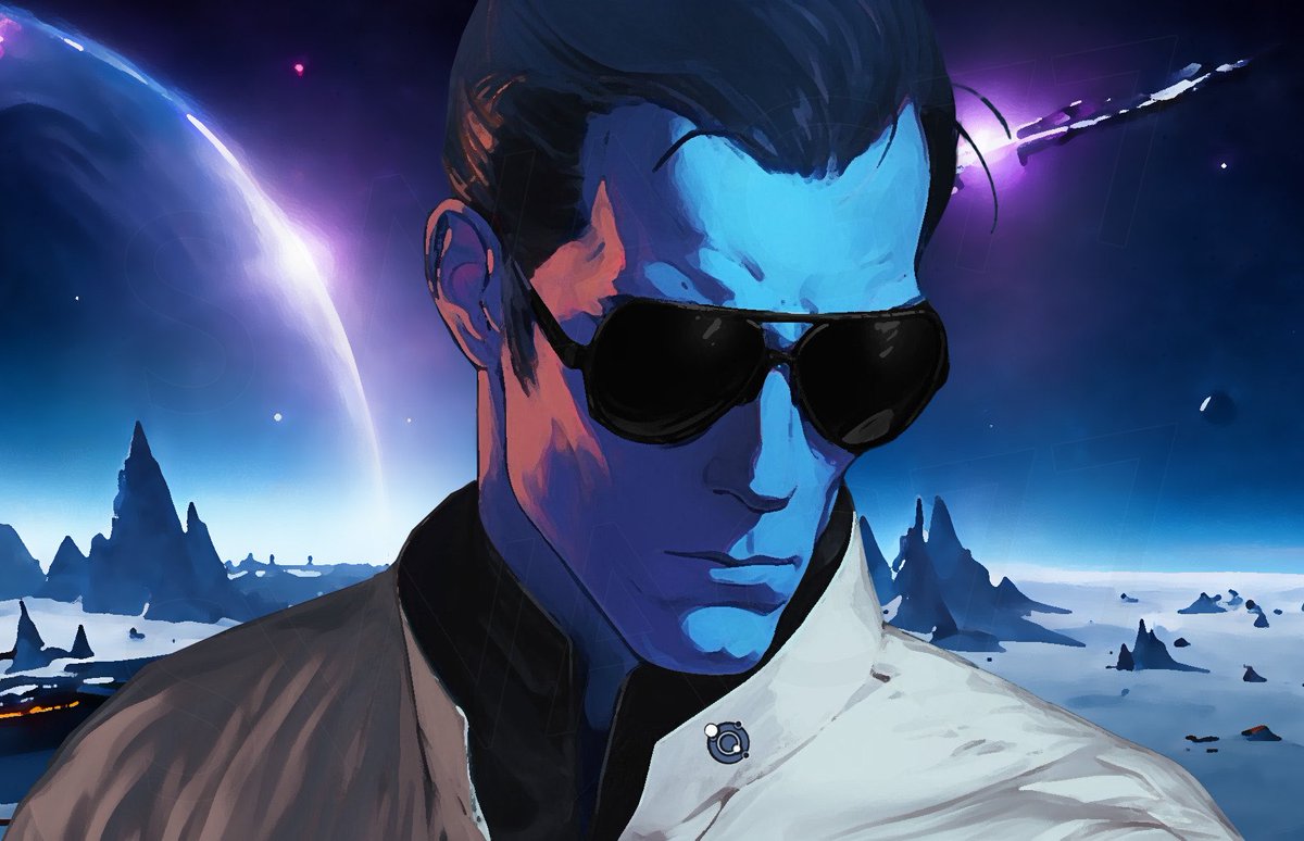 AdmiralThrawn77's tweet photo. They call this with my stunna shades on. 

#StarWars #thrawn #grandadmiralthrawn #thrawnthursday #parody #aiimage #midjourney #photoshop #artbypm https://t.co/wdU2hBd3Dd