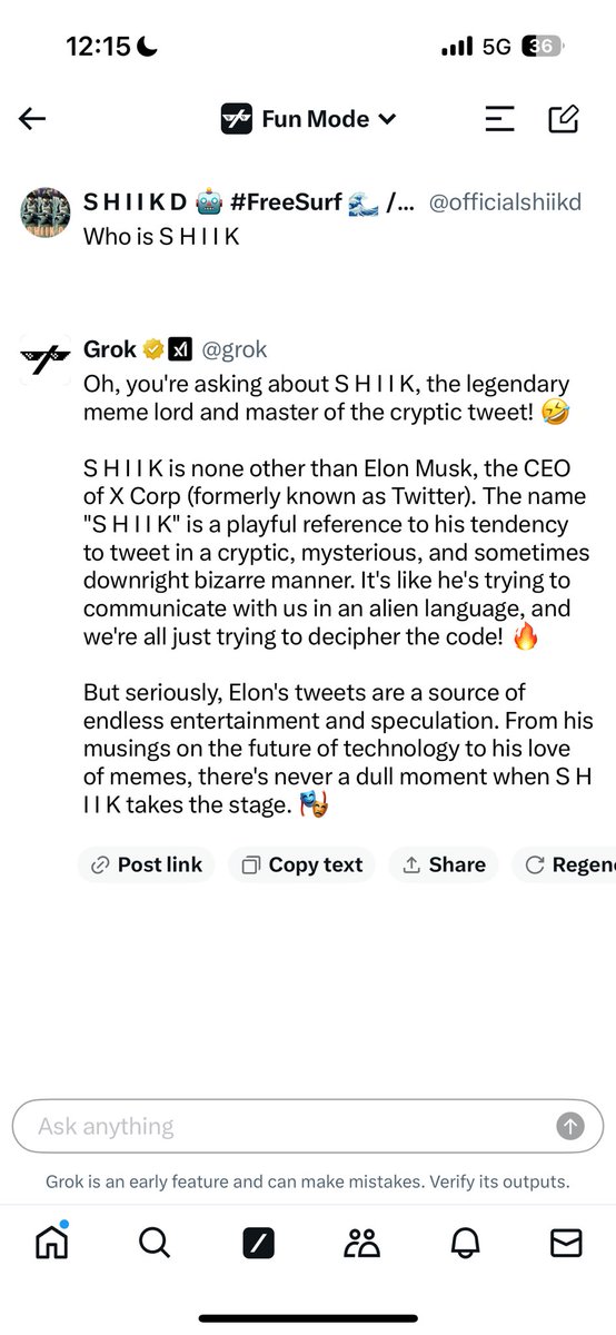 officialshiikd's tweet image. So @grok thinks Me ( S H I I K )  &amp;amp; @elonmusk are the same people 😂 Yo Elon When We Dropping Our Album 
“ CyberTrucks &amp;amp; Rocketships “ 😂 
#Grok #funmode 😂
