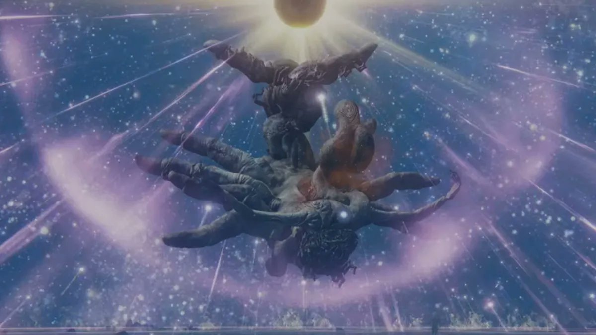 IrishPride3285's tweet photo. @ZullieTheWitch I have a theory you could help me prove or debunk. Metyr the Mother of Fingers looks like she was once part of the Gate of Divinity. Her "tail" is in the same shape of the top of the gate. Maybe this is how she arrived in the lands between? https://t.co/uE8qsRCILK