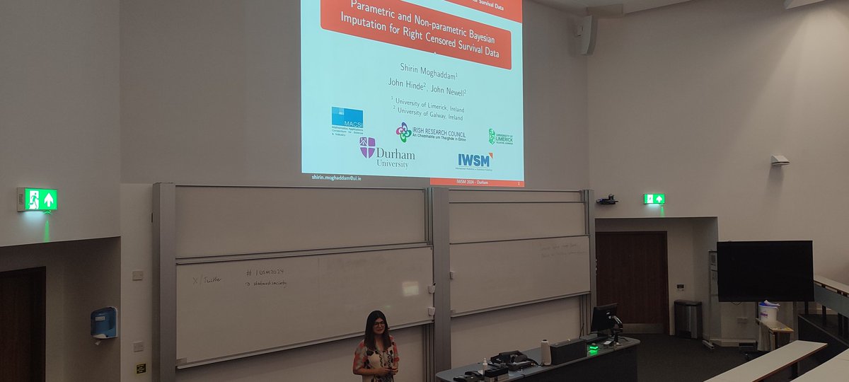 David O' Sullivan (@davidjpos) on Twitter photo Very nice talk by my <a href="/MACSIMaths/">MACSI</a> colleague <a href="/Shirinmgh/">Shirin</a> taking about survival analysis and imputation of censored data at #IWSM2024
<a href="/statmodsociety/">Statistical Modelling Society</a> <a href="/sci_engUL/">Faculty of Science & Engineering | UL</a> <a href="/UL/">University Of Limerick</a> Very nice talk by my <a href="/MACSIMaths/">MACSI</a> colleague <a href="/Shirinmgh/">Shirin</a> taking about survival analysis and imputation of censored data at #IWSM2024
<a href="/statmodsociety/">Statistical Modelling Society</a> <a href="/sci_engUL/">Faculty of Science & Engineering | UL</a> <a href="/UL/">University Of Limerick</a>