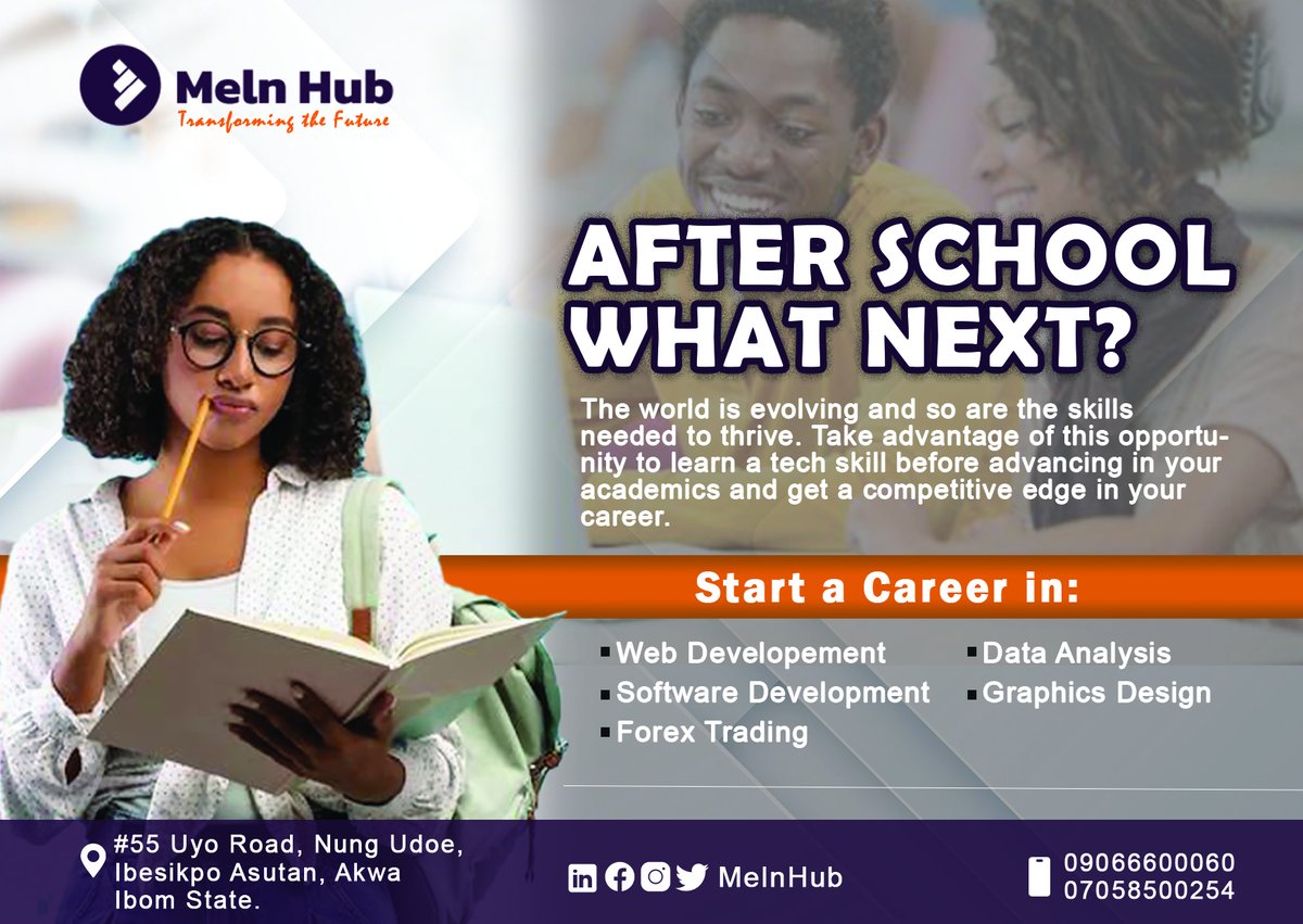 MelnHub's tweet photo. Are you a recent secondary school graduate looking to take the next step towards a successful and fulfilling career? Start a Career in Tech Enroll Now and Transform Your Future! click on the link below to get started. https://t.co/2FjPzoMyZE 
#MelnHub #Innovation #TechEducation https://t.co/Wyh1ZBcLII