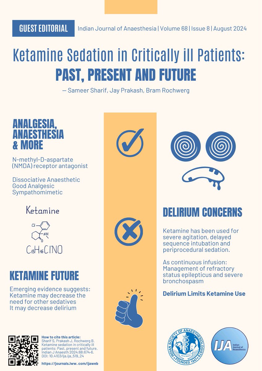 IJA_web's tweet photo. Guest editorial in Aug 2024 issue of #IJA on Ketamine sedation in critically ill patients.

Read here: https://t.co/DrQYjVkWxn https://t.co/cjlD8onE55