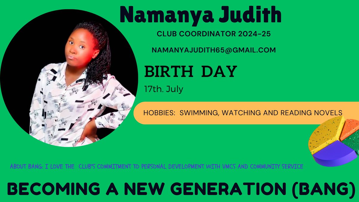BecomingAN9767's tweet image. Meet Judith Namanya, our new BANG club coordinator. She is a passionate young lady with qualities of hardwork and proactivity. She has been a very passionate member of the club in the previous term of office making her a potential coordinator. Kudos to the new role💫💫
#VMCs