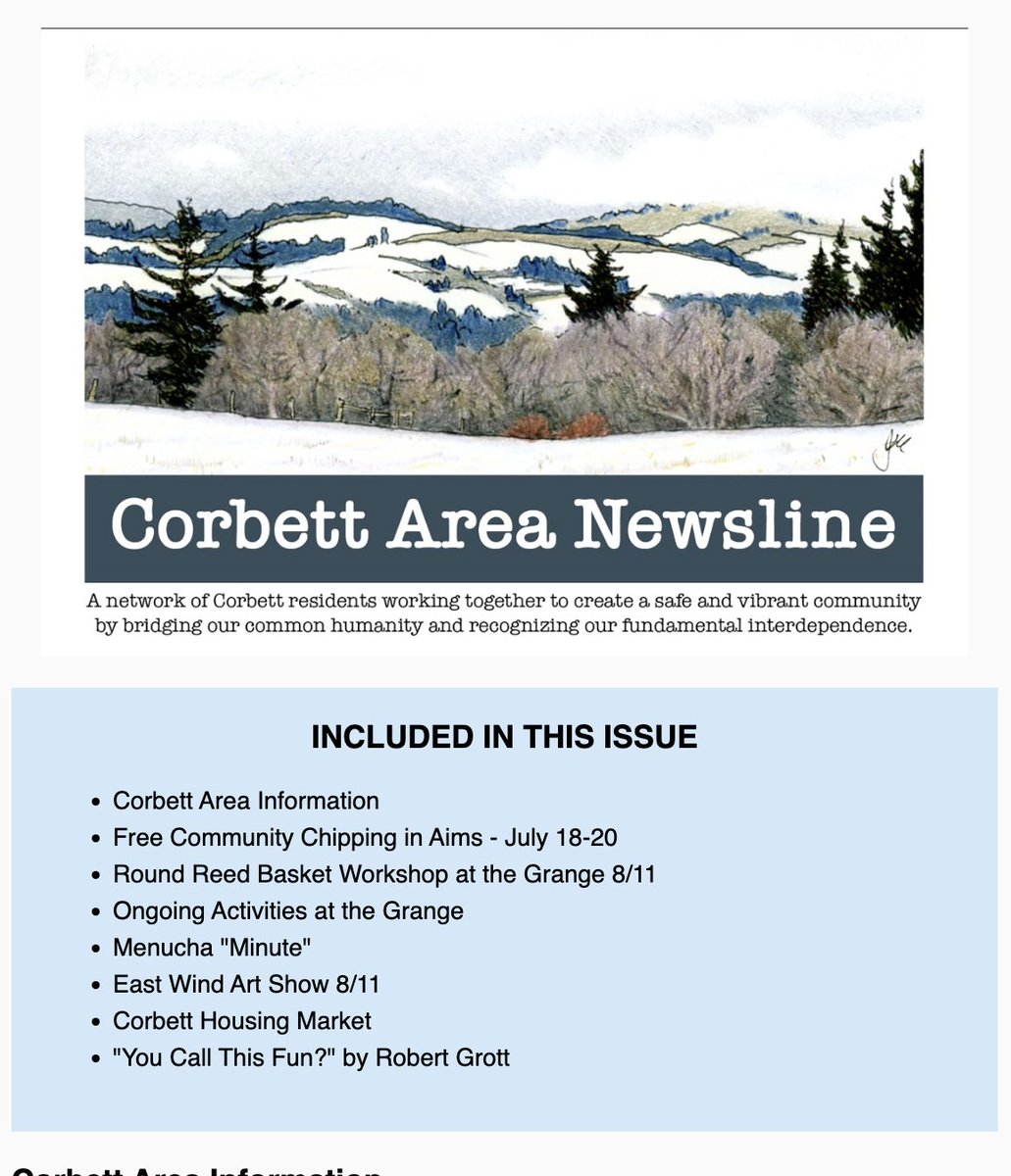 corbettoregon's tweet photo. This month's Corbett Area Newsline Neewsletter is online! Check it out here: https://t.co/I9zBNeefsK https://t.co/TxMHwmnVEv