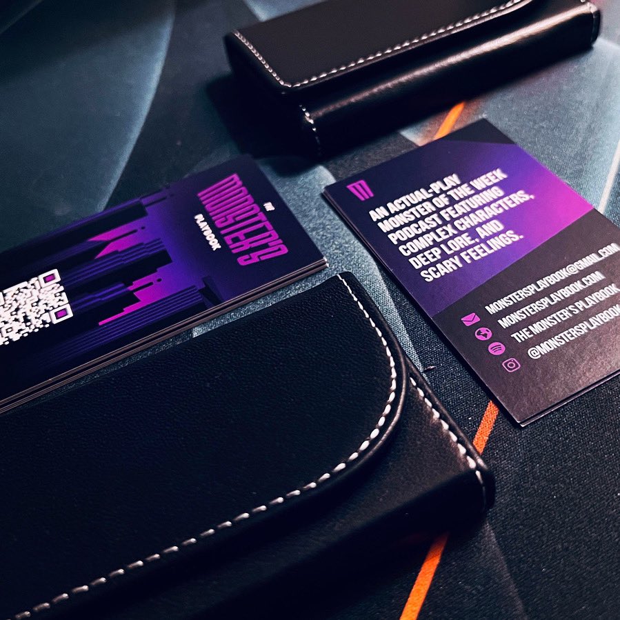 MonsterPlaybook's tweet photo. We’re gearing up for Gen Con and these business cards are looking on point! Only 2 weeks to go. 💜

#monsteroftheweek #ttrpg #actualplaypodcast #actualplay #gencon https://t.co/BUP5w19IoU
