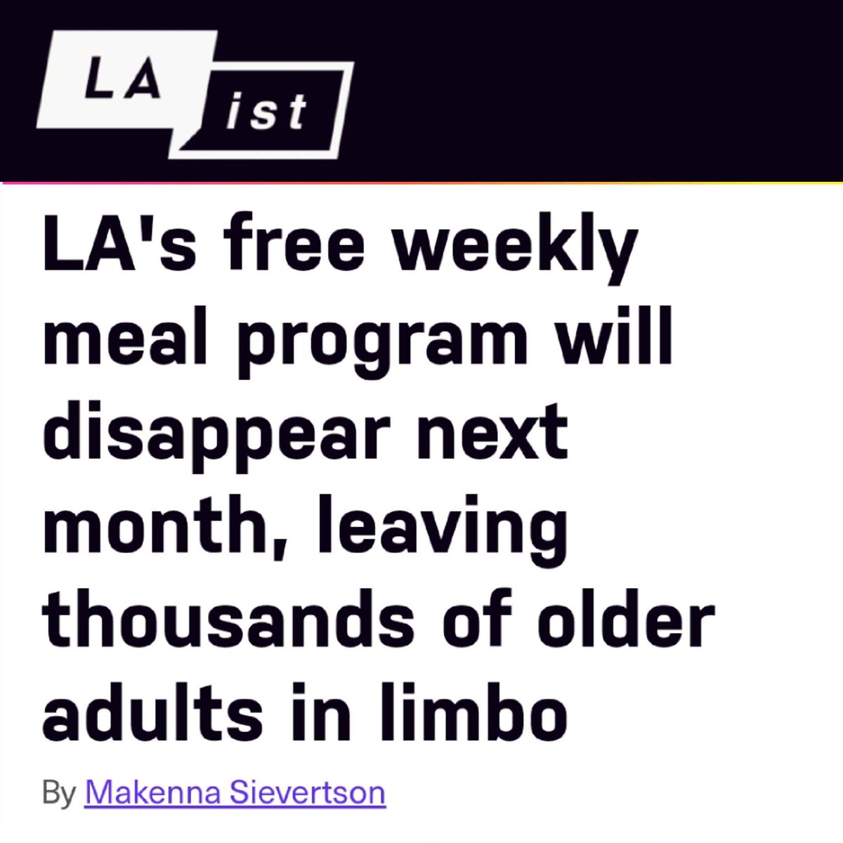 lacontroller's tweet photo. 🚨 Due to the City of LA's overspending &amp; budget cuts, the Rapid Response SENIOR MEALS Program will be ending on Aug 31, 2024 - affecting 5,400+ seniors.

There was an effort to transfer $ from the Liability Claims account to fund Senior Meals but that got sent back to Committee. https://t.co/O6JHMTrWlO