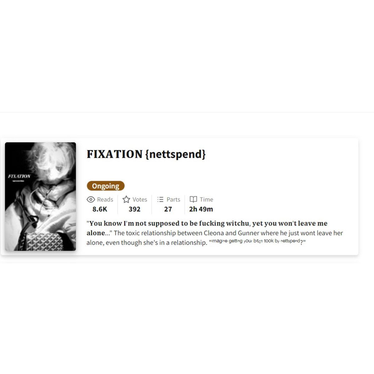 therealugs's tweet photo. Someone on WattPad is writing a 3 hour long , 27 chapter fan fiction about Nettspend 💀 https://t.co/5biCjEtM2D