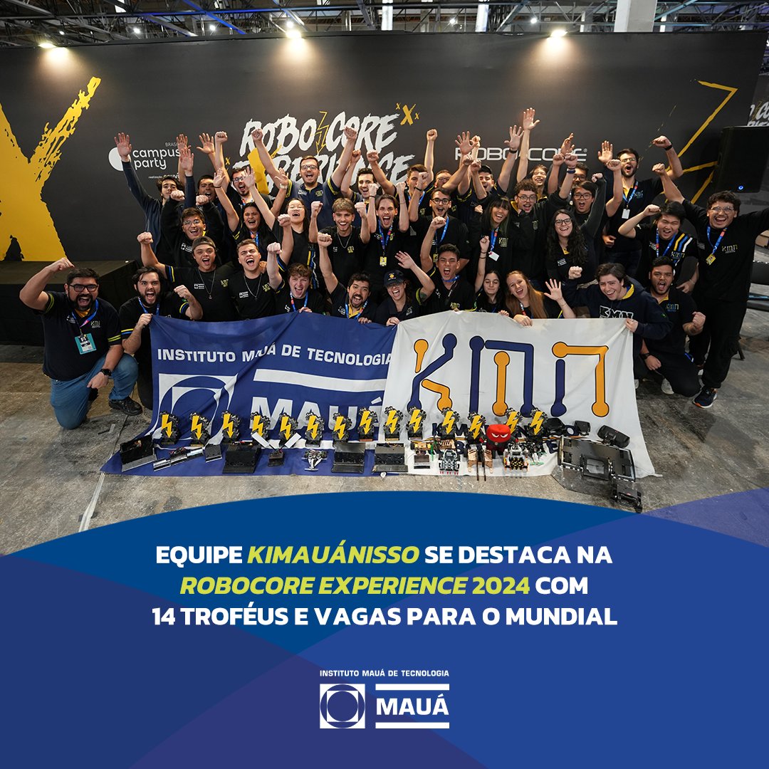 InfoMaua's tweet photo. 🏆🤖 O time @kimauanisso foi destaque na RCX 2024, onde conquistou 14 TROFÉUS e 4 VAGAS PARA O MUNDIAL NO JAPÃO! 💛💙
https://t.co/TlTo9wiHt5

Parabéns, KMN! #orgulhodeserMaua 😍

#RCX24 #RoboCoreExperience #RoboCore #robotica https://t.co/2AFXyM5E0I