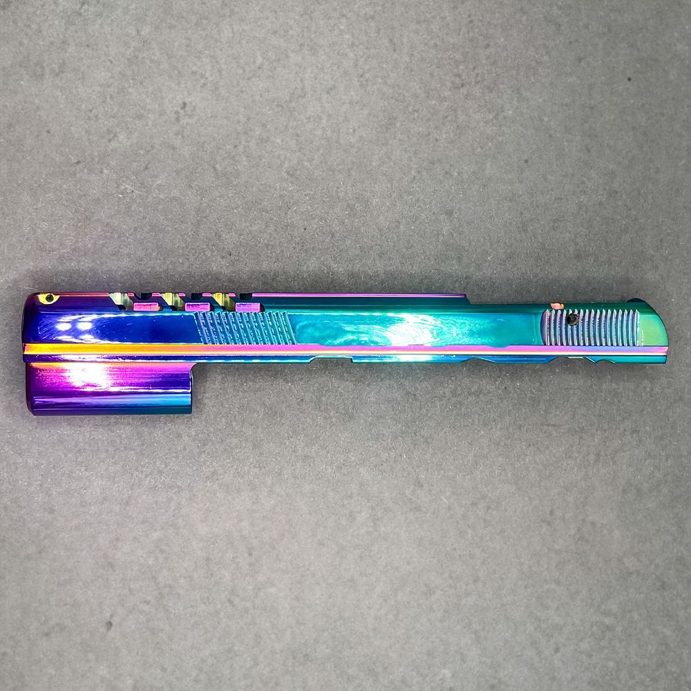 ACT_Coating's tweet image. Introducing our DLC Rainbow coating, transforming gun parts into dazzling displays of color and craftsmanship.  Elevate your firearm with a vibrant, multi-hued finish that combines durability and eye-catching aesthetics#DLCRainbow #GunCoating #FirearmFinishing #CustomFirearms