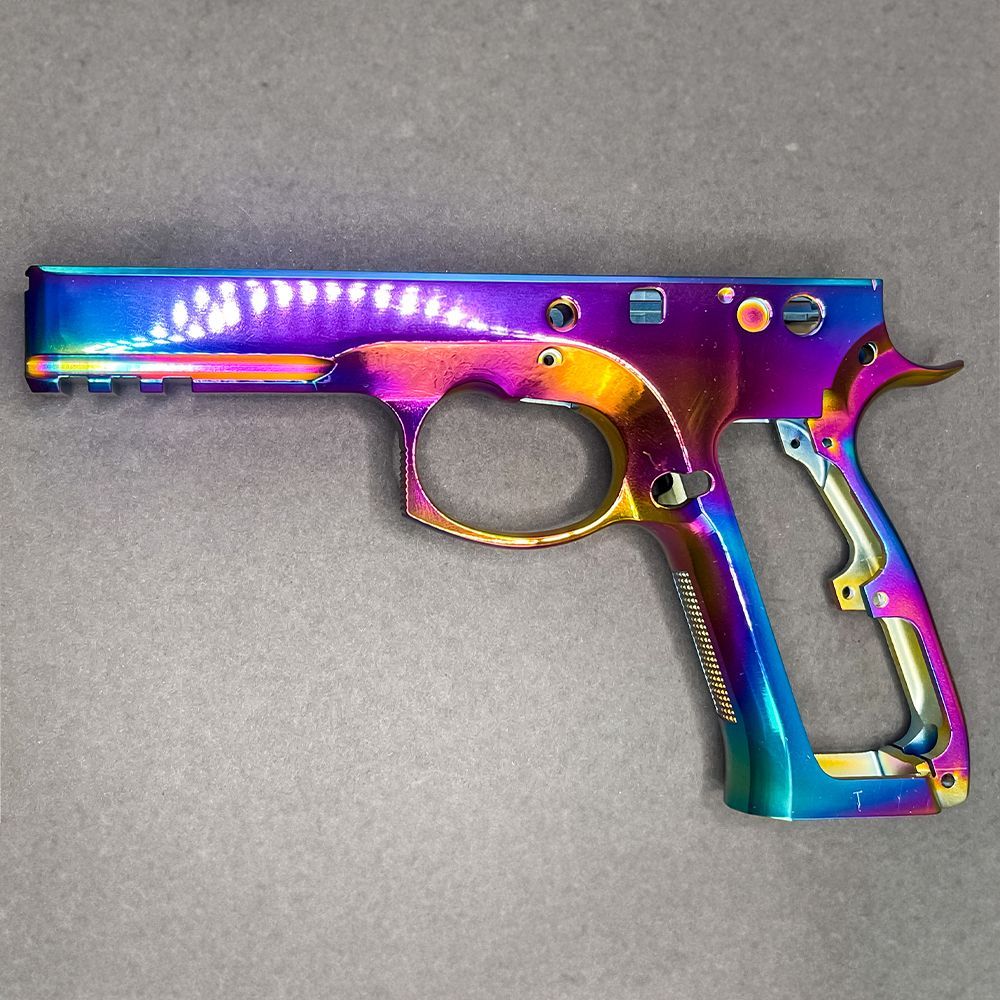 ACT_Coating's tweet image. Introducing our DLC Rainbow coating, transforming gun parts into dazzling displays of color and craftsmanship.  Elevate your firearm with a vibrant, multi-hued finish that combines durability and eye-catching aesthetics#DLCRainbow #GunCoating #FirearmFinishing #CustomFirearms