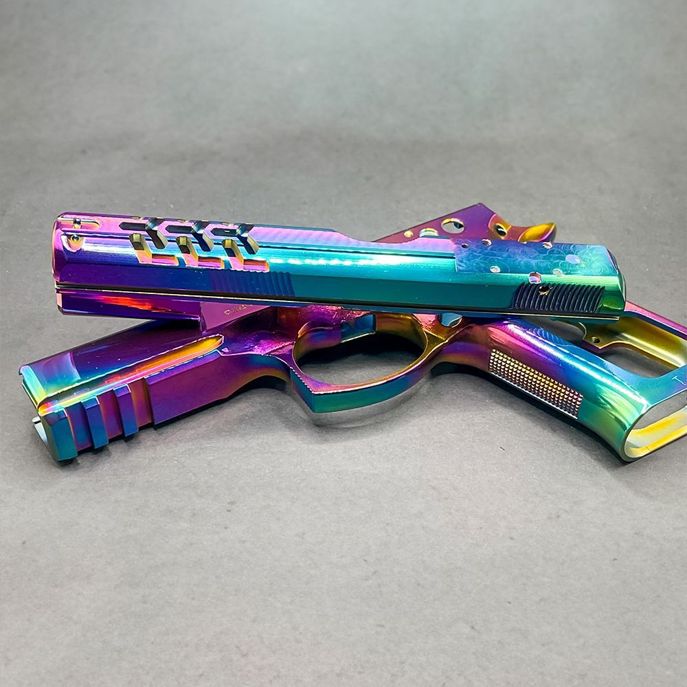 ACT_Coating's tweet image. Introducing our DLC Rainbow coating, transforming gun parts into dazzling displays of color and craftsmanship.  Elevate your firearm with a vibrant, multi-hued finish that combines durability and eye-catching aesthetics#DLCRainbow #GunCoating #FirearmFinishing #CustomFirearms