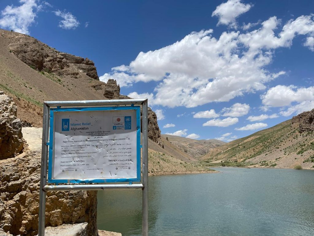 LuisFthais's tweet photo. New check dam in #Ghor, storing 10k cubic meters of water, has reduced floods, ensuring clean drinking water for 780HH &amp; 200 ha of land. Tackling climate change addresses immediate needs &amp; propels the SDGs. @JapaninAFG @UNDPClimate @UNDPaf @sarodriques @Doelm @arvindanis #ABADEI https://t.co/OZNFneVqXV