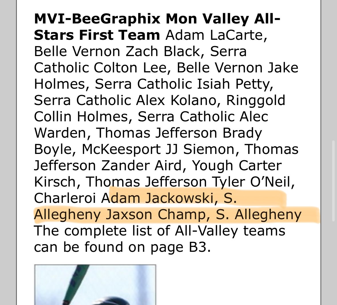 cmcbride2026's tweet photo. Congratulations Adam Jackowski on being named MVI Honorable Mention and congrats to Adam Jackowski and Jaxson Champ on being named Mon Valley All Star first team.  #rollglads #SAbaseball https://t.co/NGjyNEISga