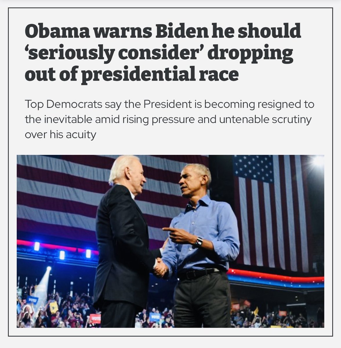 carolvorders's tweet photo. Barack Obama warns President Biden he should “seriously consider” dropping out of the race against Trump 

I think we'll have an announcement this weekend 

You? https://t.co/AThZajKZcy