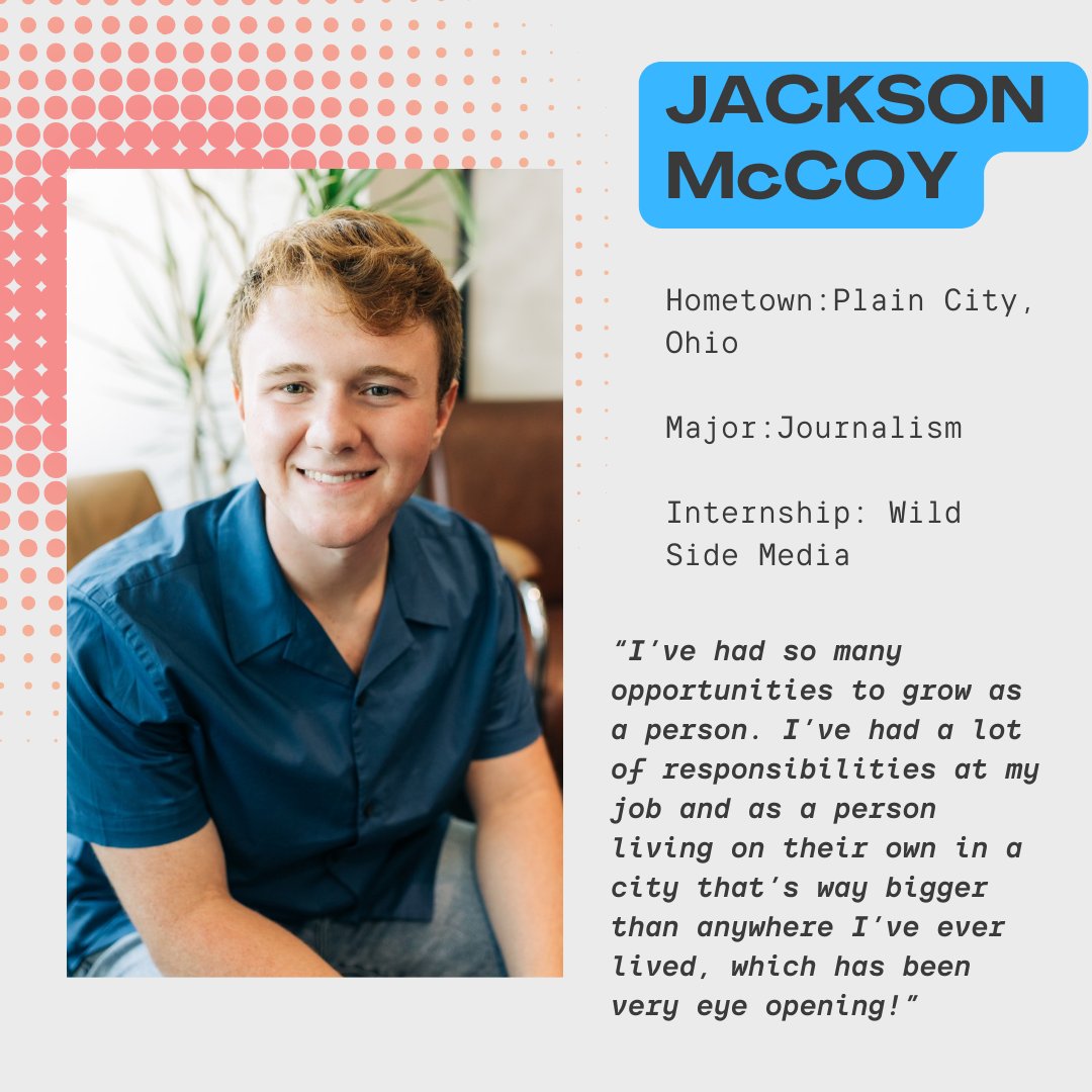 MEET THE COHORT 👋 : Jackson McCoy!

Jackson works on the publication side of the platform by copywriting for the website and social media pages. He also helps promote their upcoming events in the DC area.