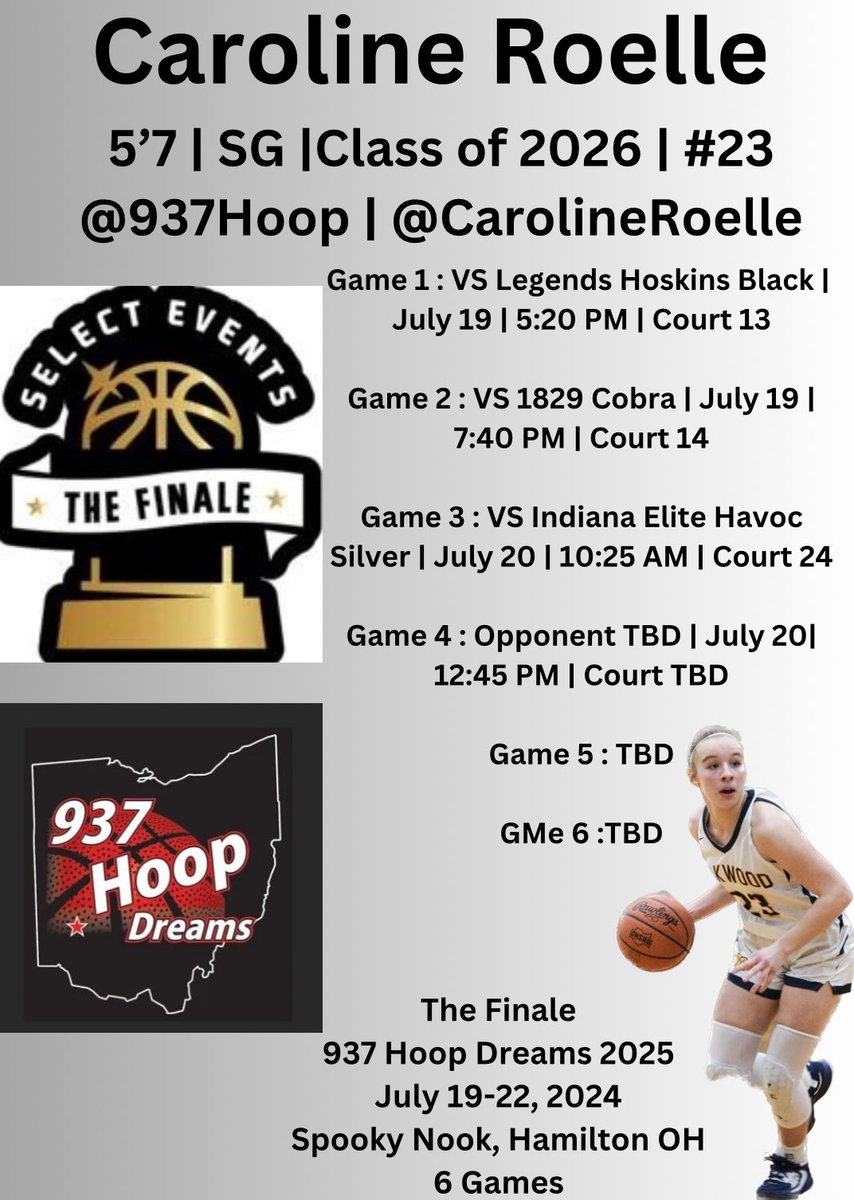 Come check us out at “The Finale” this weekend July 19-22 at Spooky Nook, Hamilton OH!! Super excited for some great competition this weekend!! Let’s get it!! 🏀 <a href="/937Hoop/">937 Hoop Dreams - 2025 Girls</a> <a href="/937HoopDreams/">937HoopDreams</a> We play a guaranteed 6 games this weekend!! Here’s my schedule for the weekend!! 👇