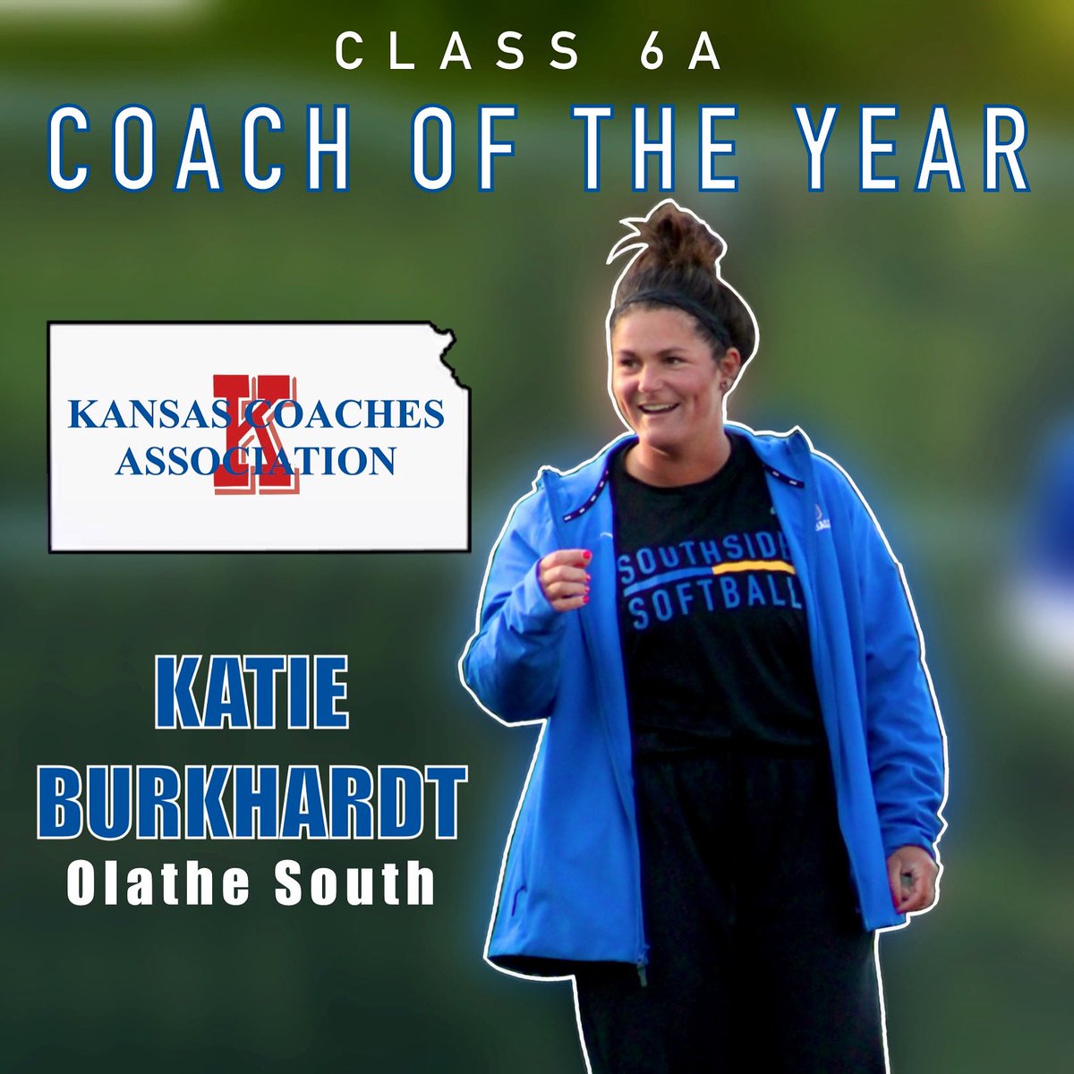 Congratulations to Coach Burkhardt for being named the Kansas Coaches Association 6A Coach of the Year! This honor speaks not only on Coach &amp; her leadership but also on this program's culture &amp; all of the players &amp; families that maintain over the years!
 
#EarnIt
#CoachOfTheYear