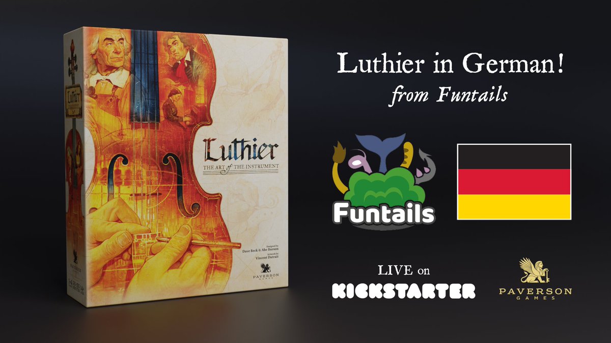 paverson's tweet photo. #Luthier will be available in #German by @FuntailsGames! Get the deluxe edition, currently live on #Kickstarter & also available in #French, #Spanish, & #Polish! 🎻 https://t.co/JzxZVPsavP 🚀 #funtails #boardgaming #boardgames #bgg #boardgamegeek #boardgame #tabletop https://t.co/Io2leXRisG