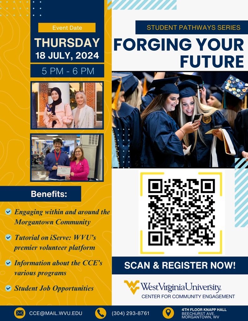 📅 Happening today at 5PM! Join us to connect with the Morgantown Community. 🌟 Discover the benefits, get an iServe tutorial, and explore a variety of programs. 📚 Don't miss this chance to shape your future! 🚀