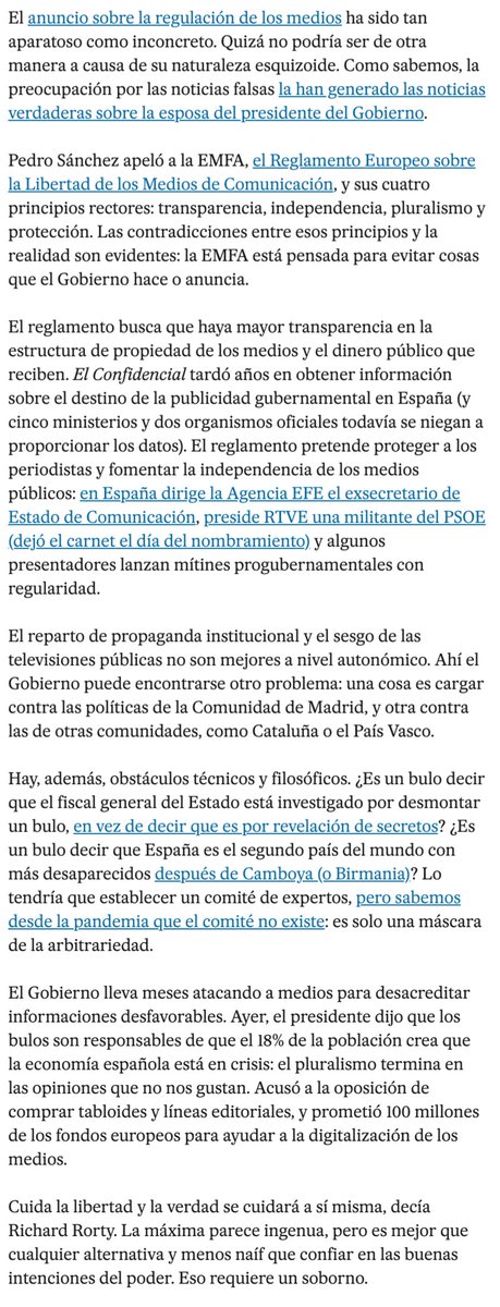 Cuida la libertad y la verdad se cuidará a sí misma Certero <a href="/gascondaniel/">Daniel Gascón</a>  elpais.com/opinion/2024-0…