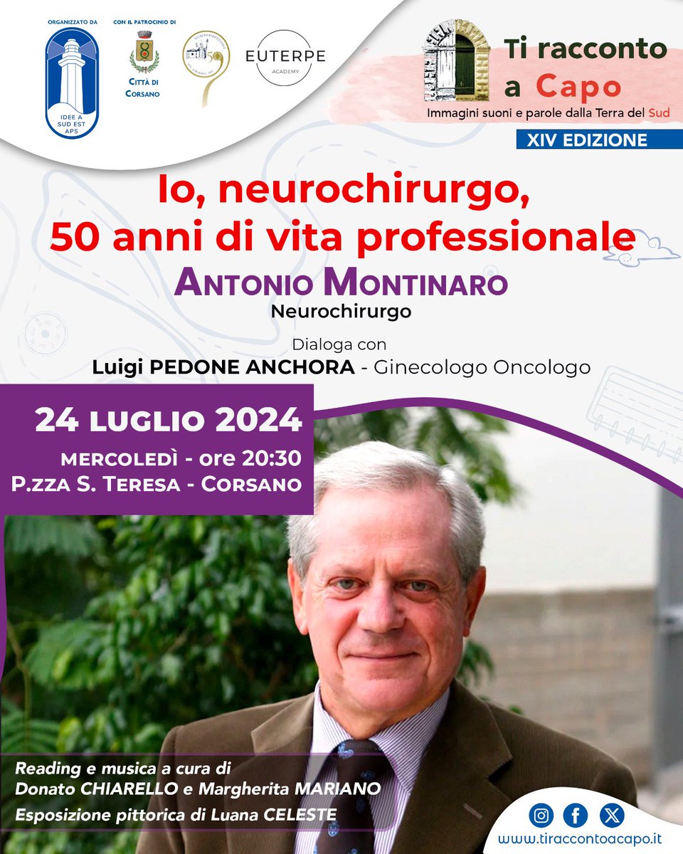 Mercoledì 17 luglio alle 20:30 a #Corsano incontro con Antonio Montinaro
#ideeasudest #tiraccontoacapo
