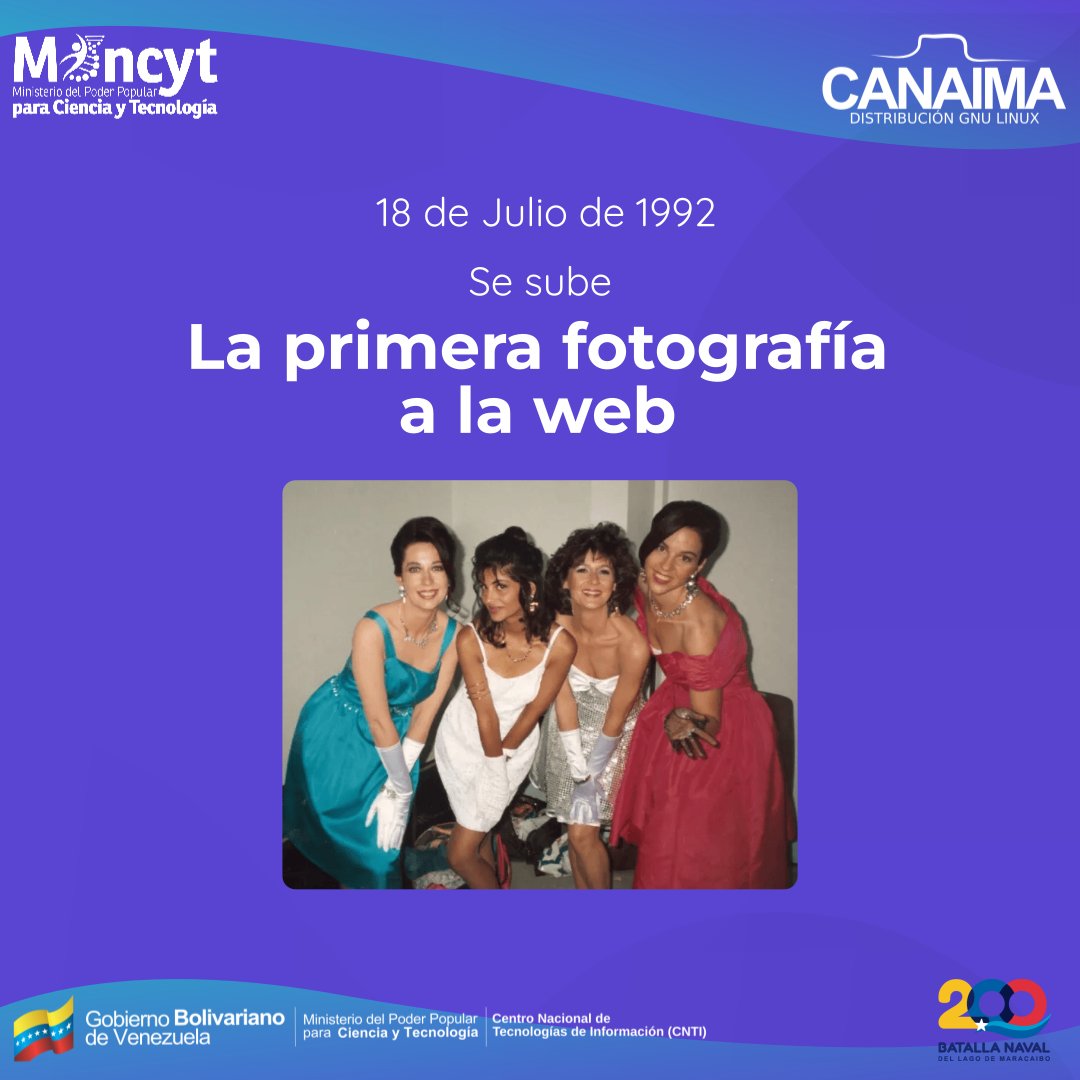 #TomaNota

Hoy se cumplen 32 años desde que se subió la 1° foto a la web.

La foto era de un grupo de parodia cómica formado por 4 mujeres llamado “Les Horribles Cernettes”.

La primera versión de la fotografía era del tamaño de una estampilla y tomaba 1 min cargarla en pantalla.