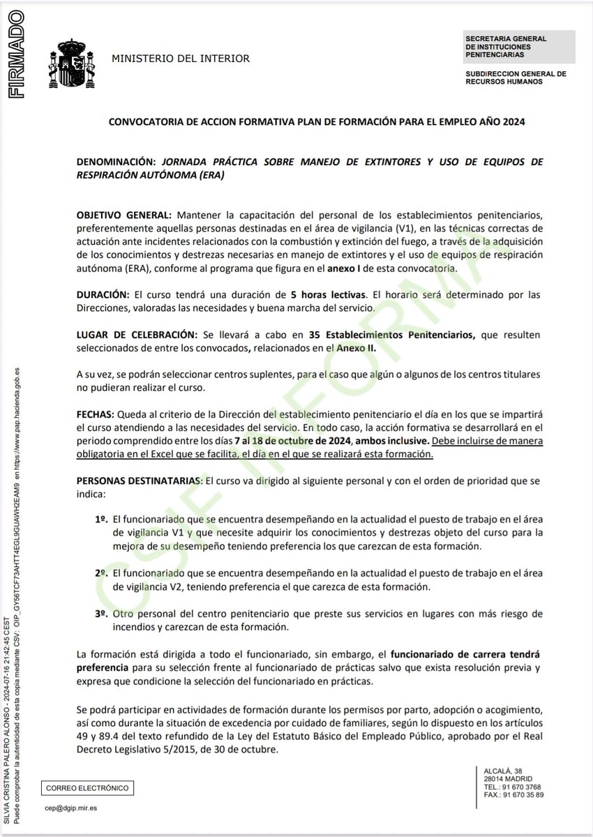 csifcppuerto's tweet image. Se convoca para el CP Puerto I Jornada práctica sobre manejo de extintores y uso de equipos de respiración autónoma.
Mas info en la secretaría del centro.
Plazo de presentación de instancias hasta 30 de agosto.