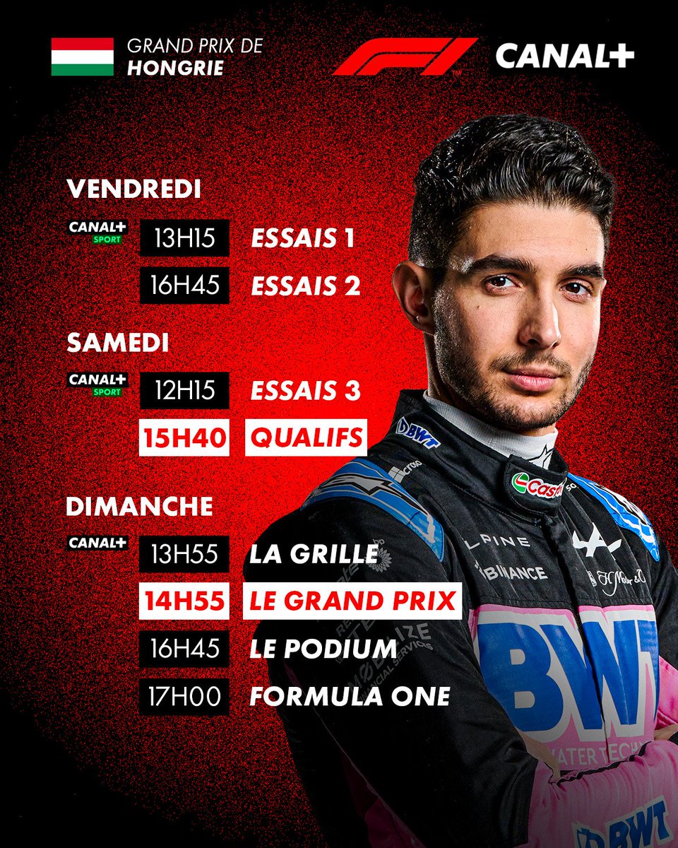 Julien_FEBREAU's tweet photo. 💥ALERTE PROGRAMME💥

C'est la fournaise de #Budapest qui nous attend ce week-end sur les Antennes @canalplus pour le Grand Prix de Hongrie !! 🇭🇺🔥🥵

Après 5 vainqueurs différents en 7 épreuves, à qui le tour ?! 🤩

#F1, #F2 et #F3 au programme pour vous les ami(e)s !! Enjoy !!

#RDVau1erVirage #HungarianGP