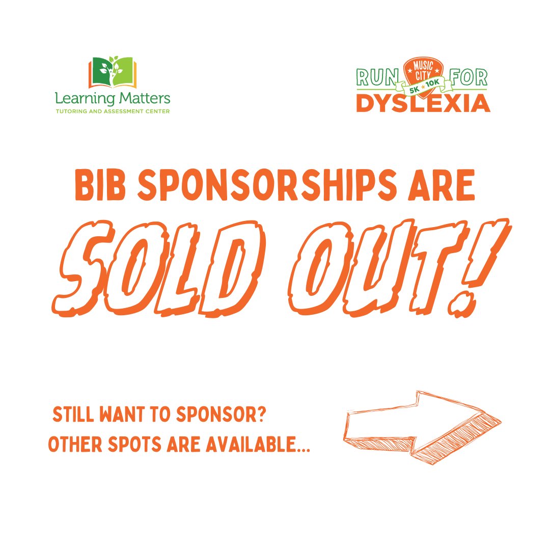 LearnNashville's tweet photo. Bib sponsorships are all sold out for the Music City Run for Dyslexia! Don't worry, there are still other ways to sponsor the race. Swipe to see additional sponsorship options and ways you can show your support! https://t.co/uRYSW2Hvcr