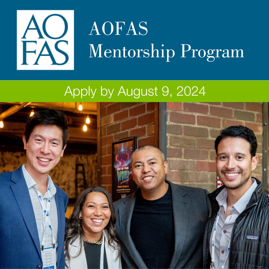 The AOFAS Mentorship Program supports early-career members in areas like research, practice development, work-life balance, leadership, &amp; career growth. 

Get matched with a mentor who aligns with your needs and interests: ow.ly/a4u450SEwLp #CareerDevelopment #Orthopaedics