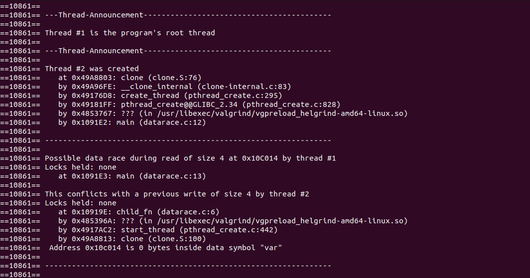 gregthelaw's tweet photo. 💡#Valgrind top tip: Helgrind is a tool inside Valgrind for automatically catching common multithreading issues, like deadlocks & data races. It gives detail about what the error is & where it happened - use it with 𝚟𝚊𝚕𝚐𝚛𝚒𝚗𝚍 --𝚝𝚘𝚘𝚕=𝚑𝚎𝚕𝚐𝚛𝚒𝚗𝚍 ./𝚖𝚢𝚙𝚛𝚘𝚐 https://t.co/XD5i4vMVg1