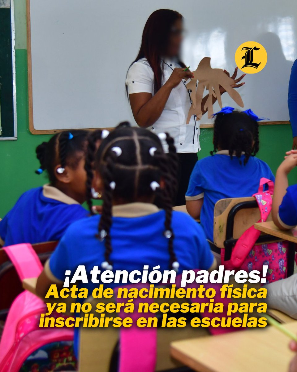 A partir del año escolar 2024-2025, los padres y/o tutores no necesitarán la emisión de un acta de nacimiento física del estudiante para realizar el proceso de inscripción las escuelas.

👉👉listindiario.com/la-republica/2…

#ListínDiario