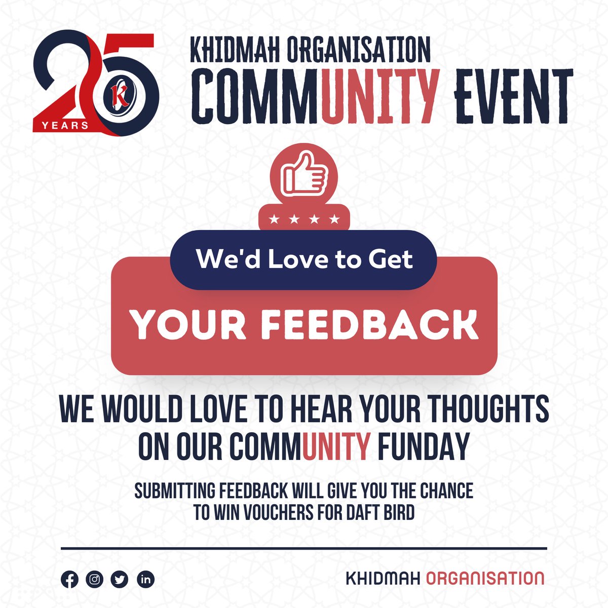 We would love to hear your feedback on how you found this years CommUNITY Funday 🗣️⭐️

Please leave us a review by following this link: forms.gle/2Sq8bExacbt75C…

Submitting feedback will give you the chance to win vouchers for Daft Bird 🐔🍔