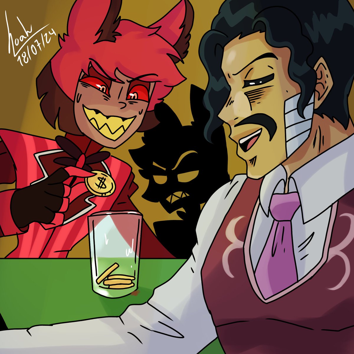 SunFlowerVerde's tweet photo. QUEE ¿un dibujo de Alastor y daniel J. d'arby? Así es ya me pego la esquizofrenia! ¿Quién creen que gane?
#alastor #DanielDarby #HazbinHotel #jojos #fanart https://t.co/5DMlssazQY